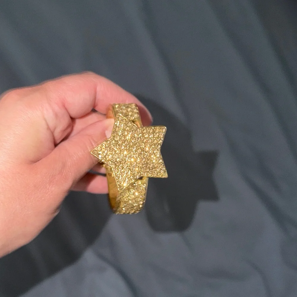 Vintage Gold Star Pave Clamper Bracelet